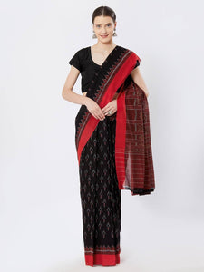 CraftsCollection.in - Black and Red Sambalpuri Bandha Cotton Saree