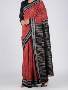 Red and Black Sambalpuri Cotton Saree - Crafts Collection