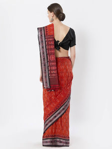 CraftsCollection.in - Orange Sambalpuri Bandha Cotton Saree