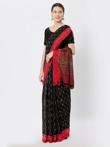CraftsCollection.in - Black and Red Sambalpuri Double Ikat Saree