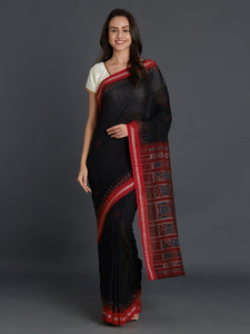 CraftsCollection.in - Black Sambalpuri Ekphulia Cotton Saree