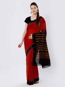 CraftsCollection.in - Red & Green Sambalpuri Cotton Saree