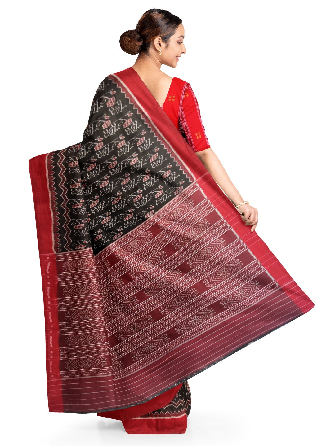Black Sambalpuri Ikat Cotton Saree with matching blouse piece