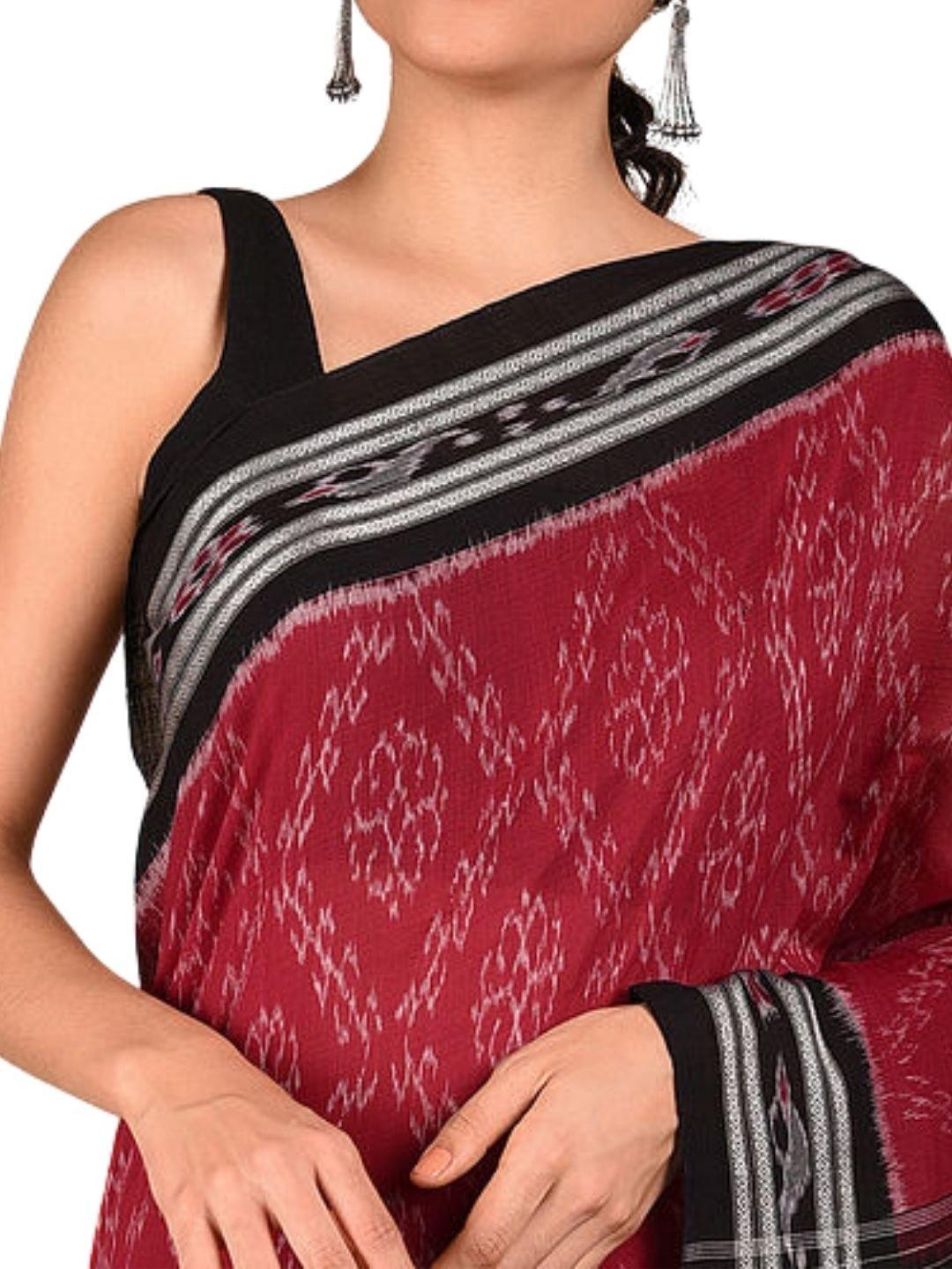 Red Sambalpuri Ikat Cotton Saree - Crafts Collection
