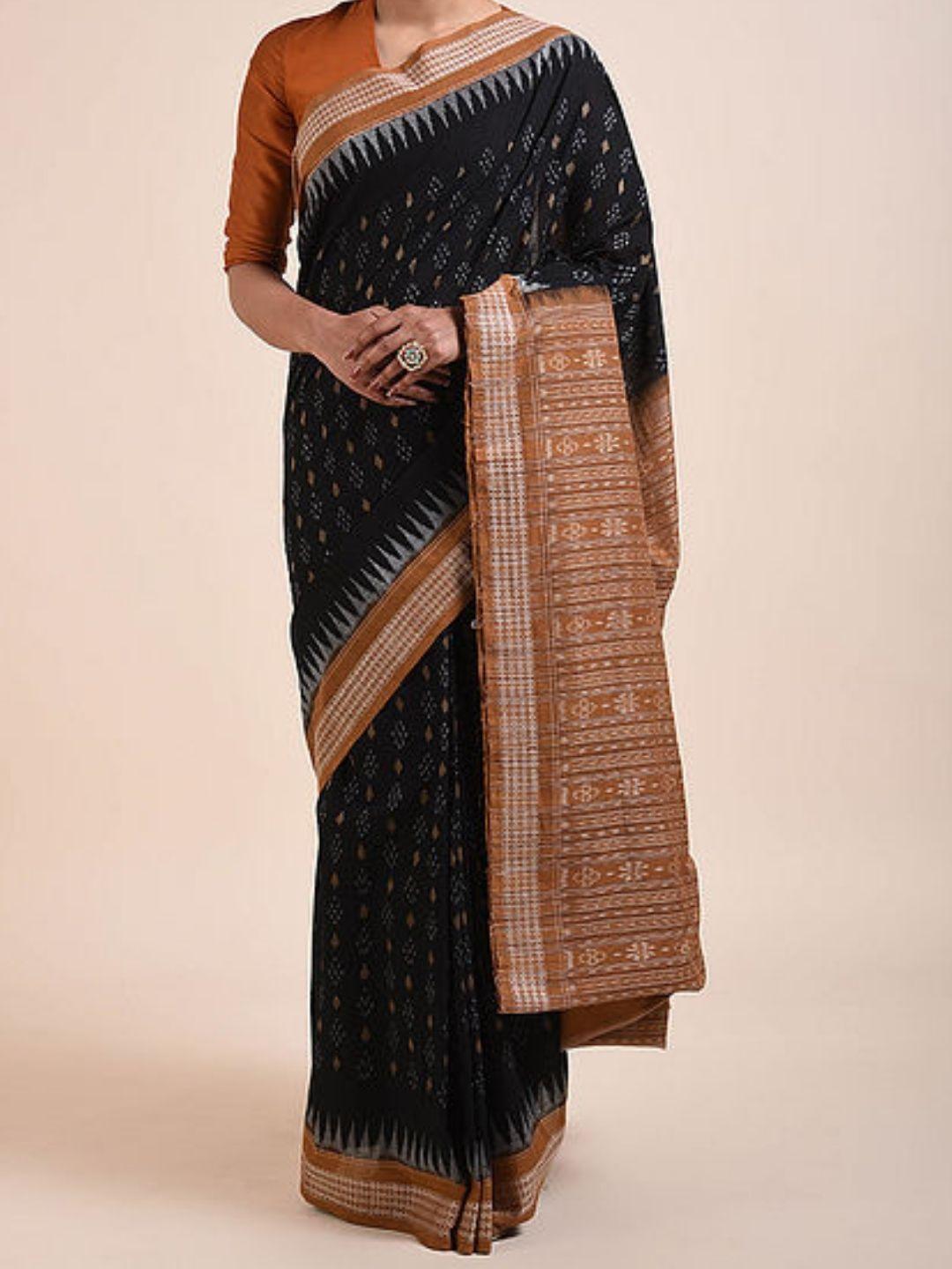 Black and Rust Sambalpuri Cotton Saree - Crafts Collection