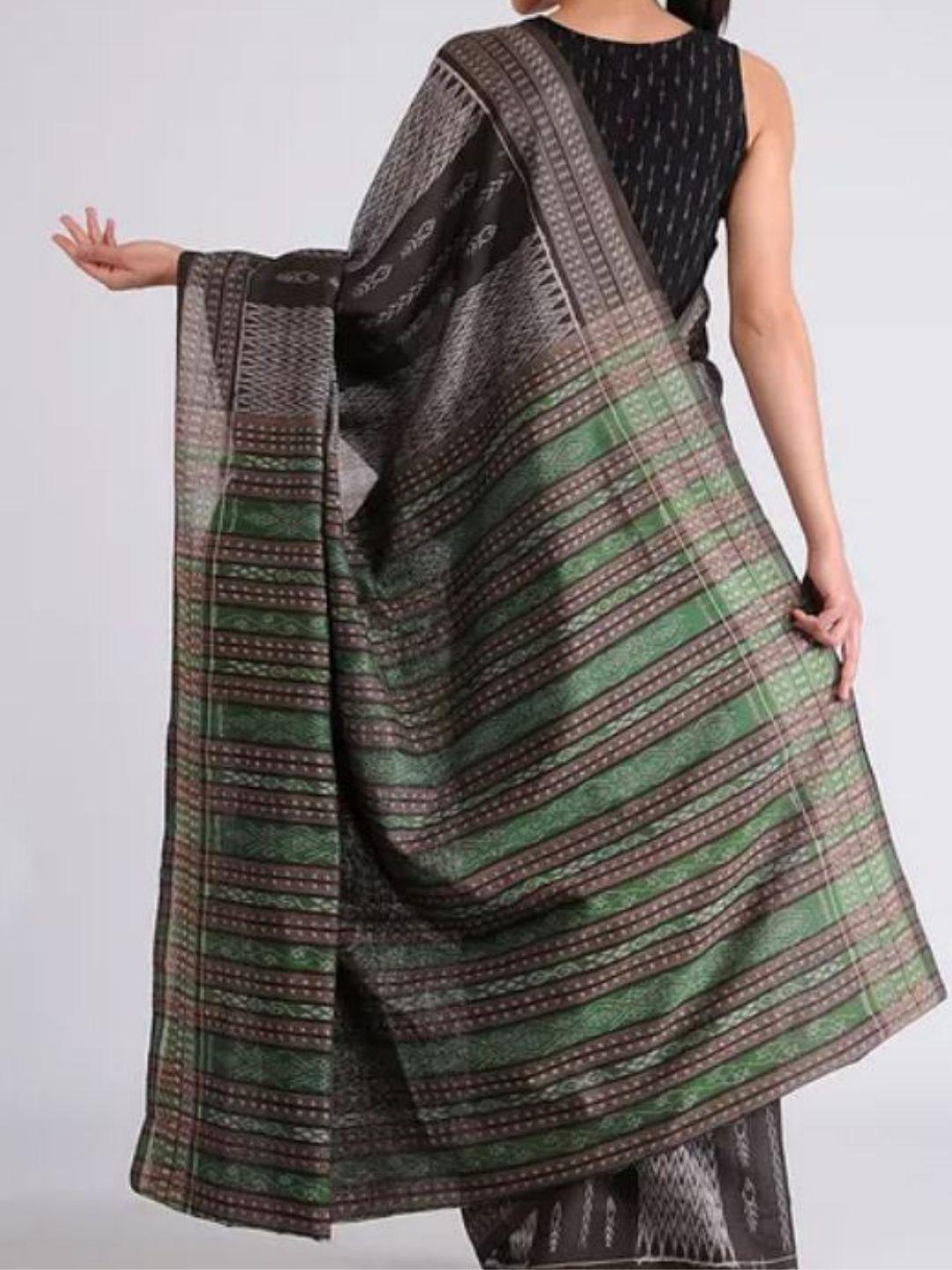 Grey Green Sambalpuri Cotton Saree - Crafts Collection