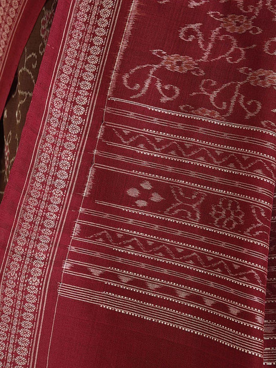 Brown Maroon Sambalpuri Cotton Saree - Crafts Collection