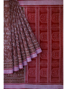 Brown Sambalpuri Cotton Saree with woven tribal motifs - Crafts Collection