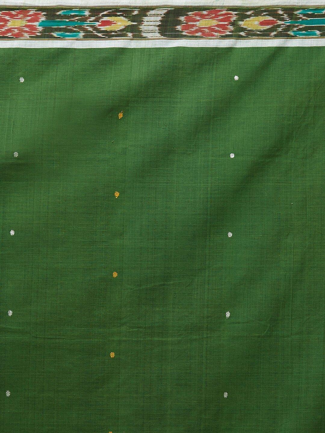 CraftsCollection.in -Green Cotton Sambalpuri Saree with matching Sambalpuri Blouse