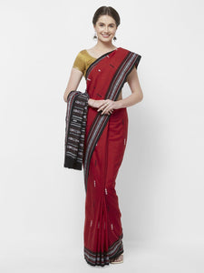 CraftsCollection.in -Red Odisha Cotton Sambalpuri Saree