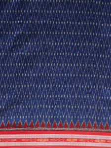 CraftsCollection.in - Blue and Red Sambalpuri Ikat Cotton Saree