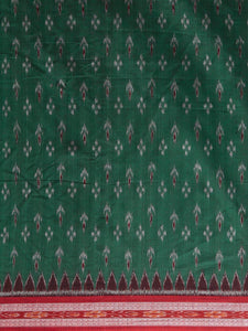 CraftsCollection.in - Green and Red Sambalpuri Ikat Cotton Saree