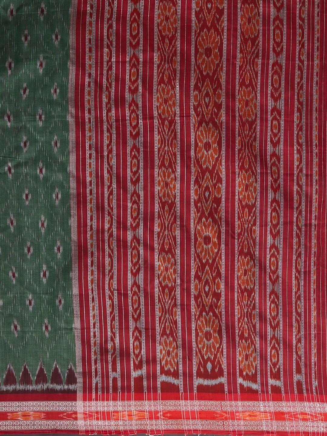 CraftsCollection.in - Grey and Red Sambalpuri Ikat Cotton Saree