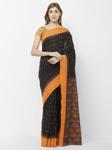 CraftsCollection.in - Black & Yellow Sambalpuri Ikat Cotton Saree