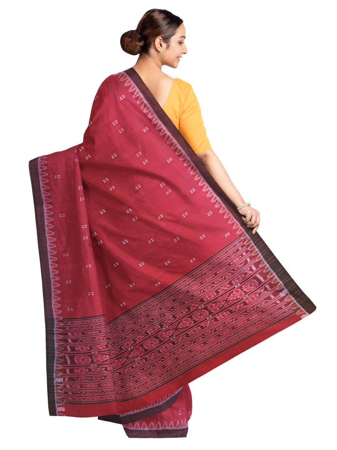 Red Printed Sambalpuri Cotton Saree, 5.5 m (separate blouse piece)