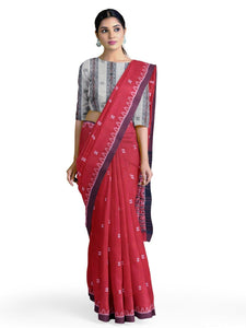 Red Cotton Sambalpuri Saree with matching Sambalpuri Blouse - Crafts Collection