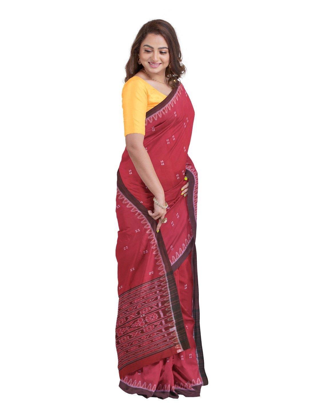 Red Cotton Sambalpuri Saree with matching Sambalpuri Blouse - Crafts Collection