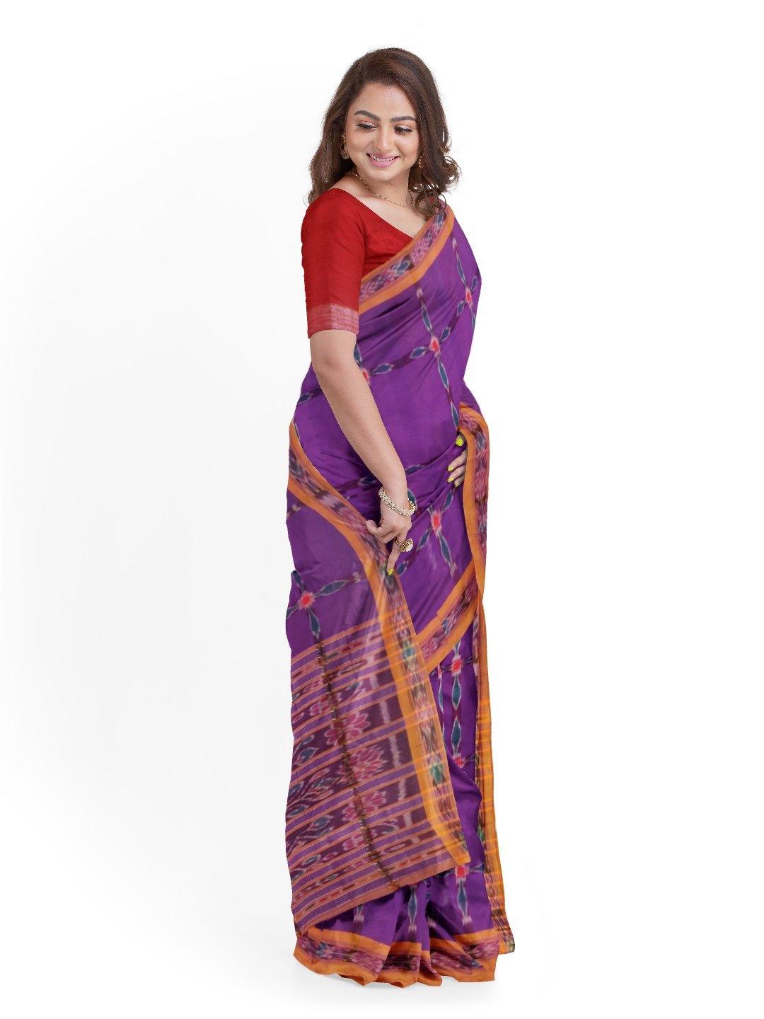 Purple Cotton Sambalpuri Saree with matching Sambalpuri Blouse - Crafts Collection