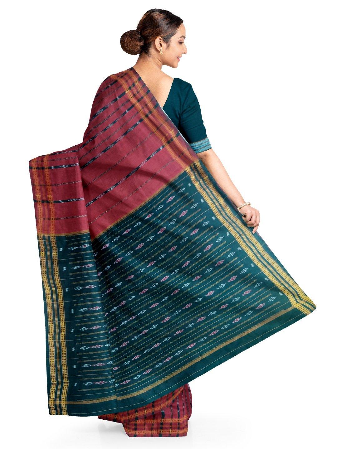 Maroon Cotton Sambalpuri Saree with matching Sambalpuri Blouse - Crafts Collection