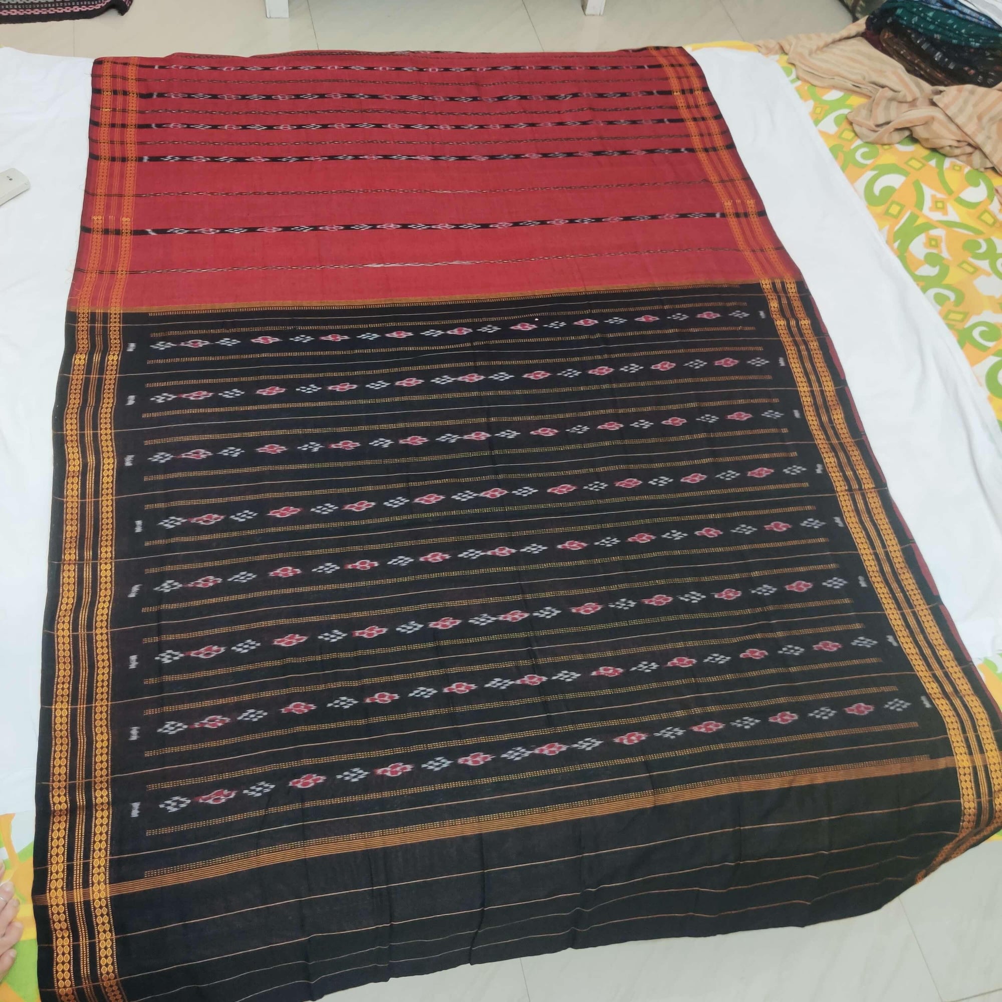 Maroon Cotton Sambalpuri Saree with matching Sambalpuri Blouse - Crafts Collection