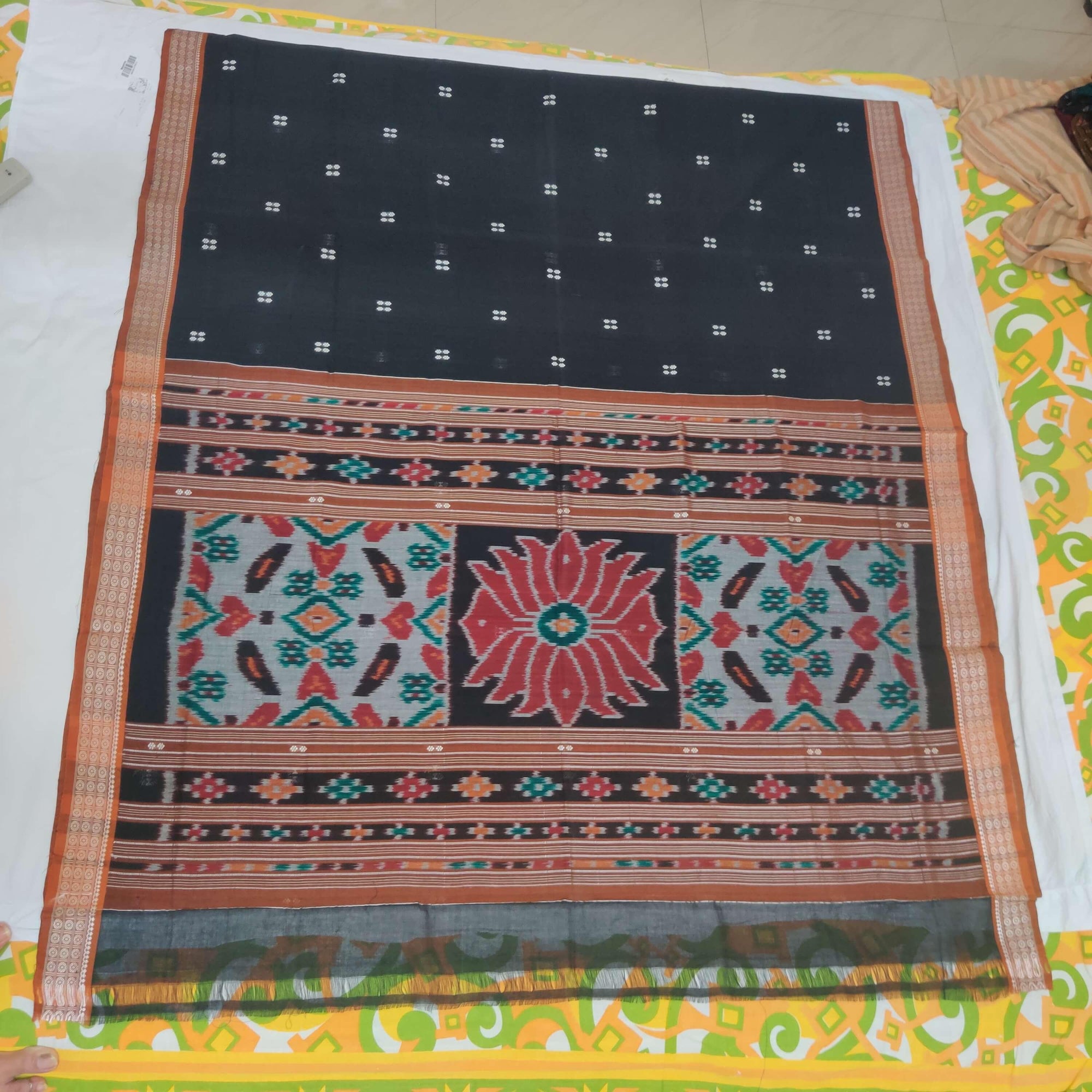 Black Cotton Sambalpuri Saree with matching Sambalpuri Blouse - Crafts Collection