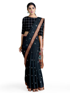 Black Cotton Sambalpuri Saree with matching Sambalpuri Blouse - Crafts Collection