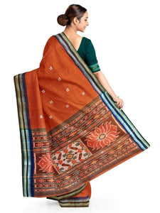 Rust Double border Cotton Sambalpuri Saree with matching Sambalpuri Ikat Blouse - Crafts Collection