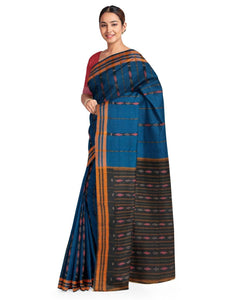 Blue Odisha Cotton Saree with matching Sambalpuri Blouse - Crafts Collection