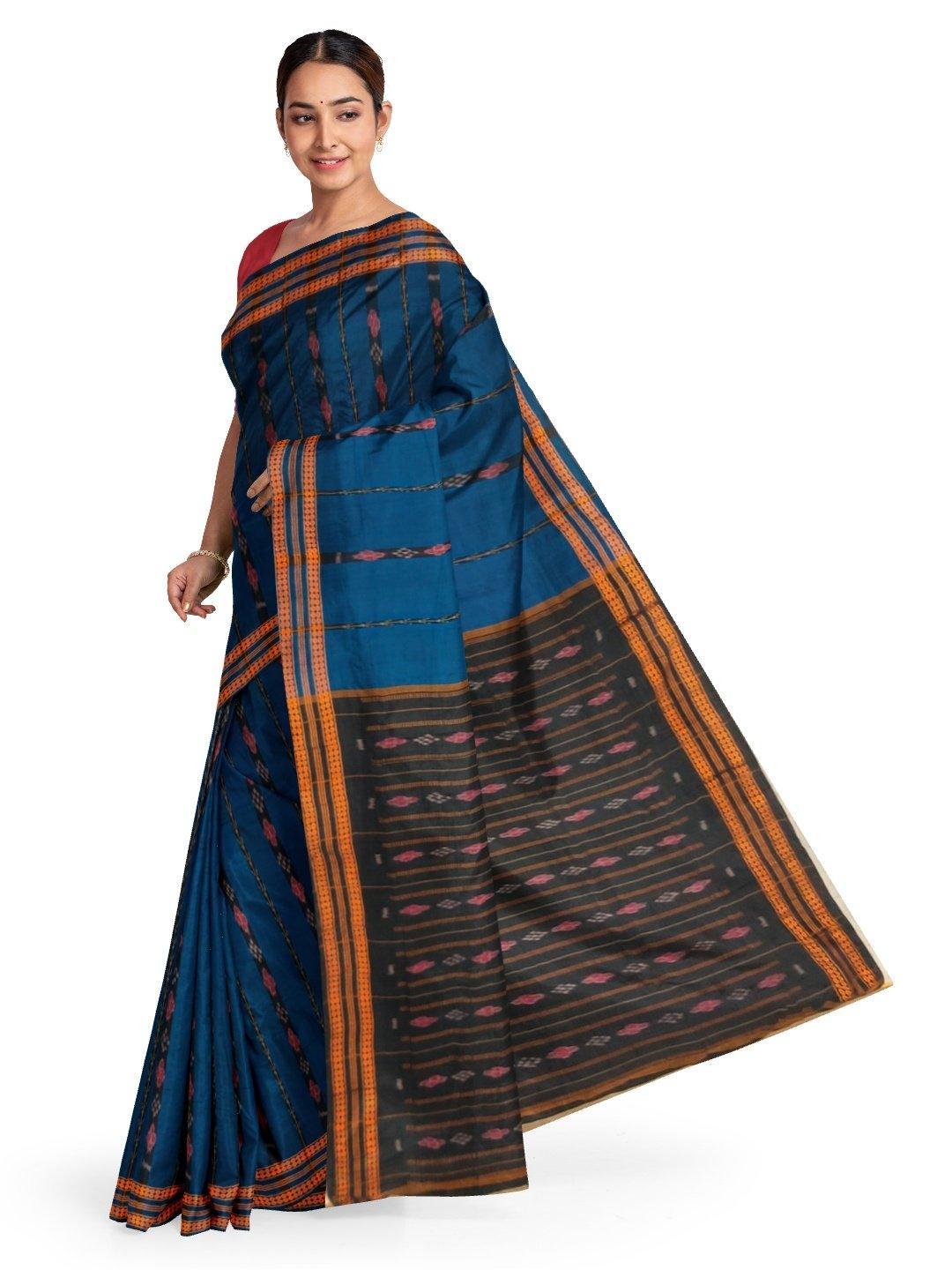 Blue Odisha Cotton Saree with matching Sambalpuri Blouse - Crafts Collection