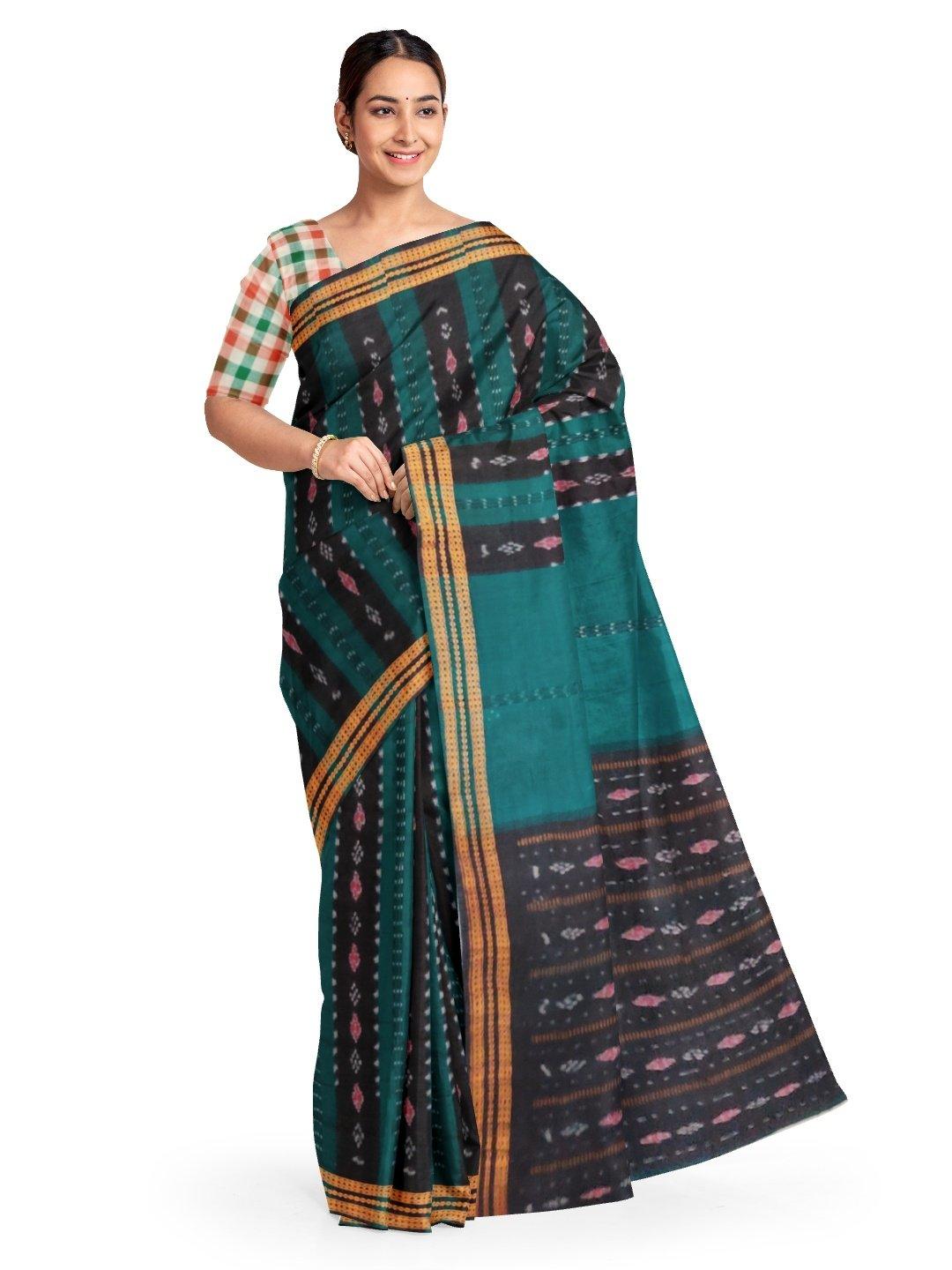 Green Odisha Cotton Saree with matching Sambalpuri Blouse - Crafts Collection
