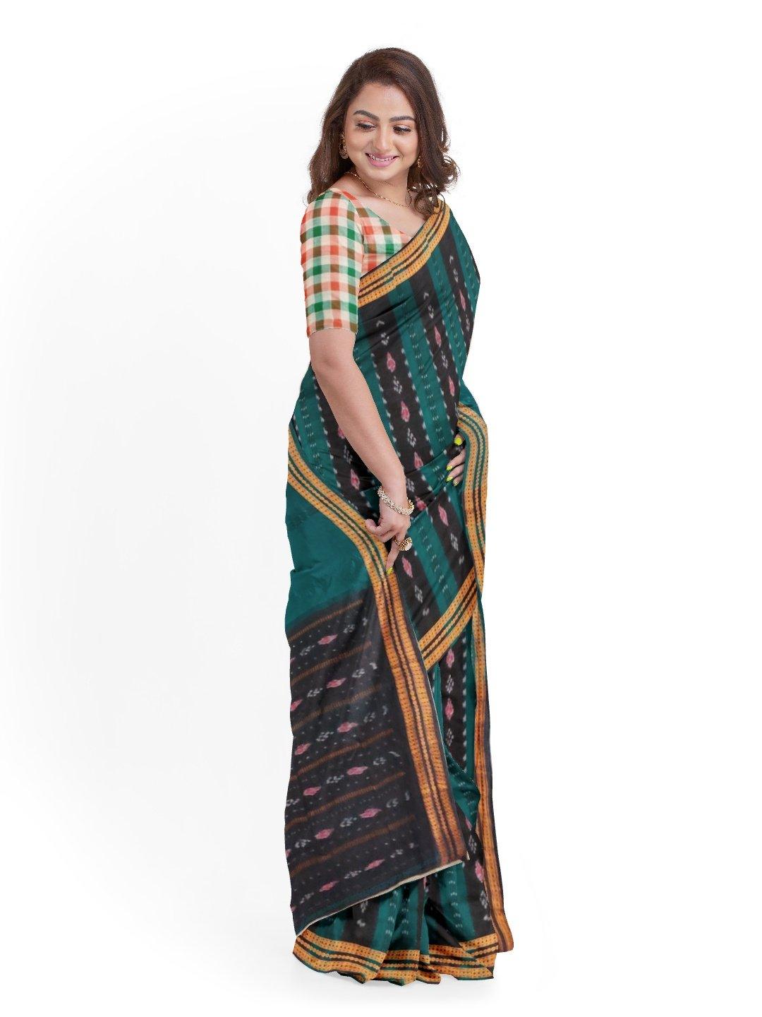 Green Odisha Cotton Saree with matching Sambalpuri Blouse - Crafts Collection
