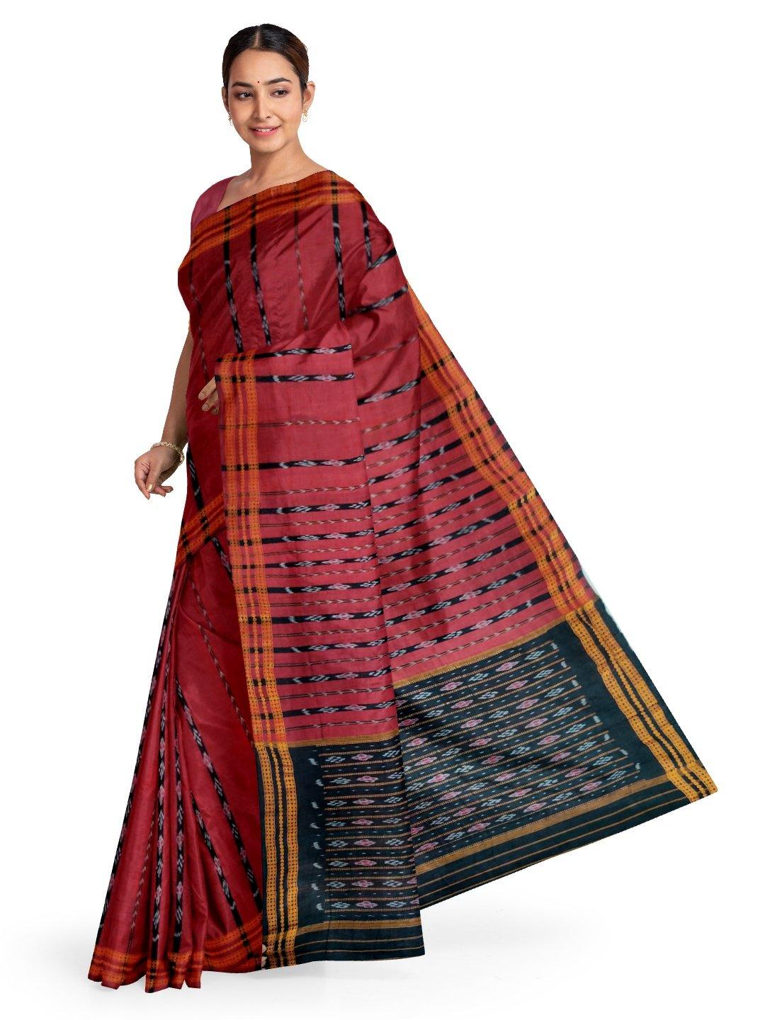Maroon Odisha Cotton Saree with matching Sambalpuri Blouse - Crafts Collection