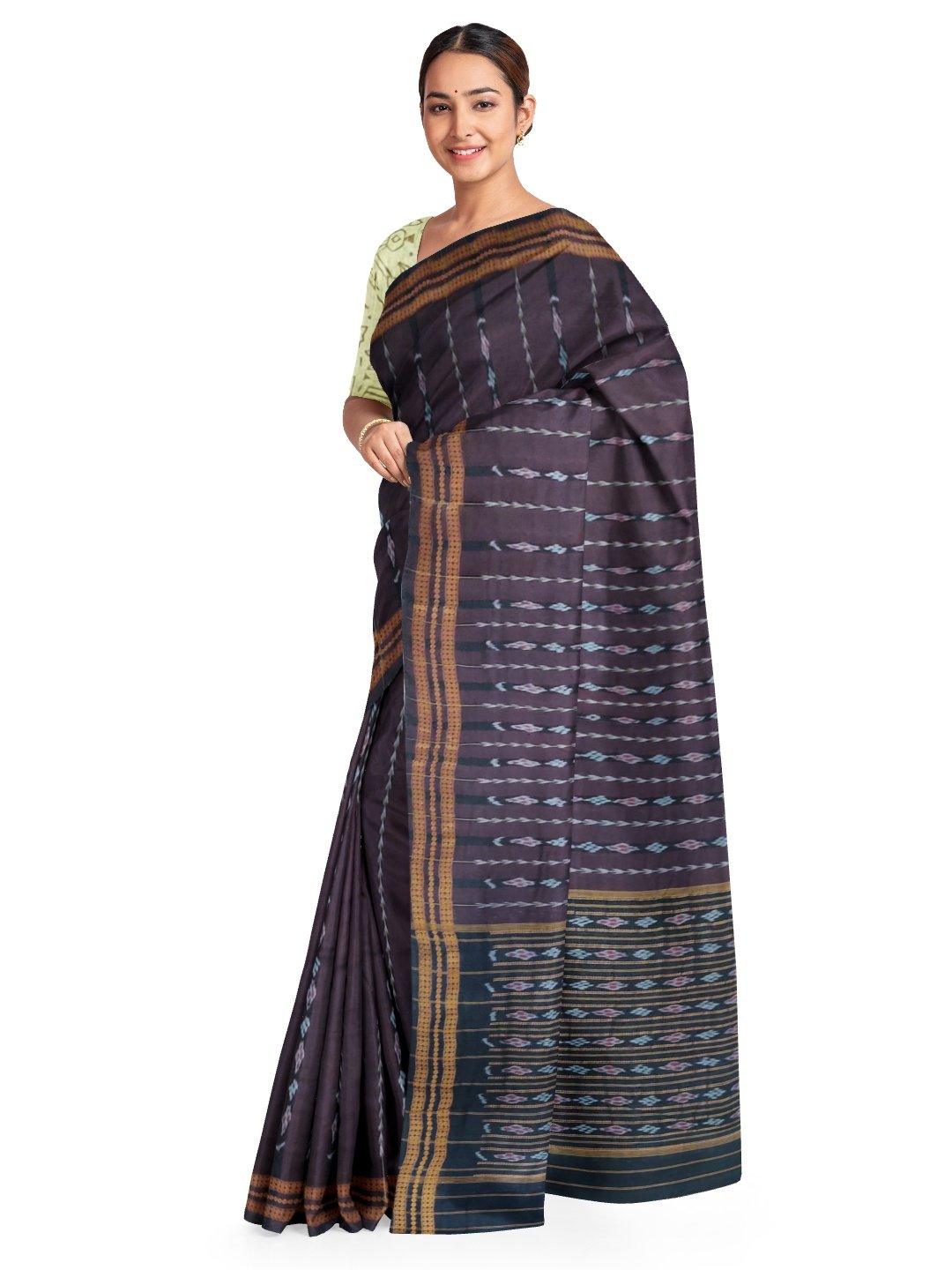 Brown Odisha Cotton Saree with matching Sambalpuri Blouse - Crafts Collection