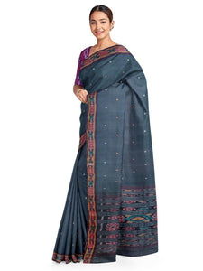 Grey Odisha Cotton Saree with matching Sambalpuri Blouse - Crafts Collection