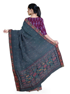 Grey Odisha Cotton Saree with matching Sambalpuri Blouse - Crafts Collection
