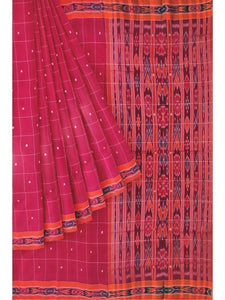 Red Odisha Cotton Saree with matching Sambalpuri Blouse - Crafts Collection