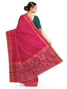 Red Odisha Cotton Saree with matching Sambalpuri Blouse - Crafts Collection