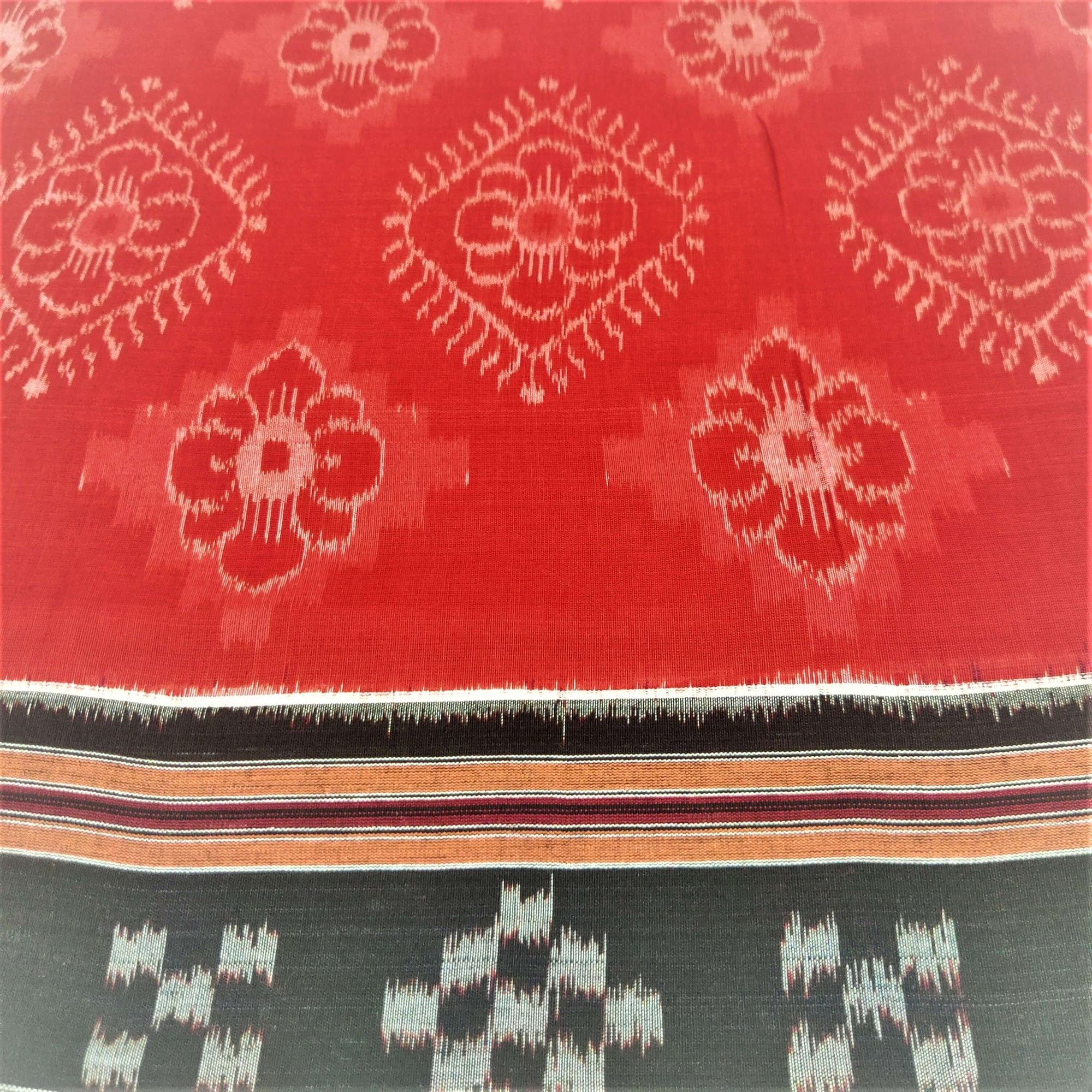 Red and Black Sambalpuri Cotton Saree