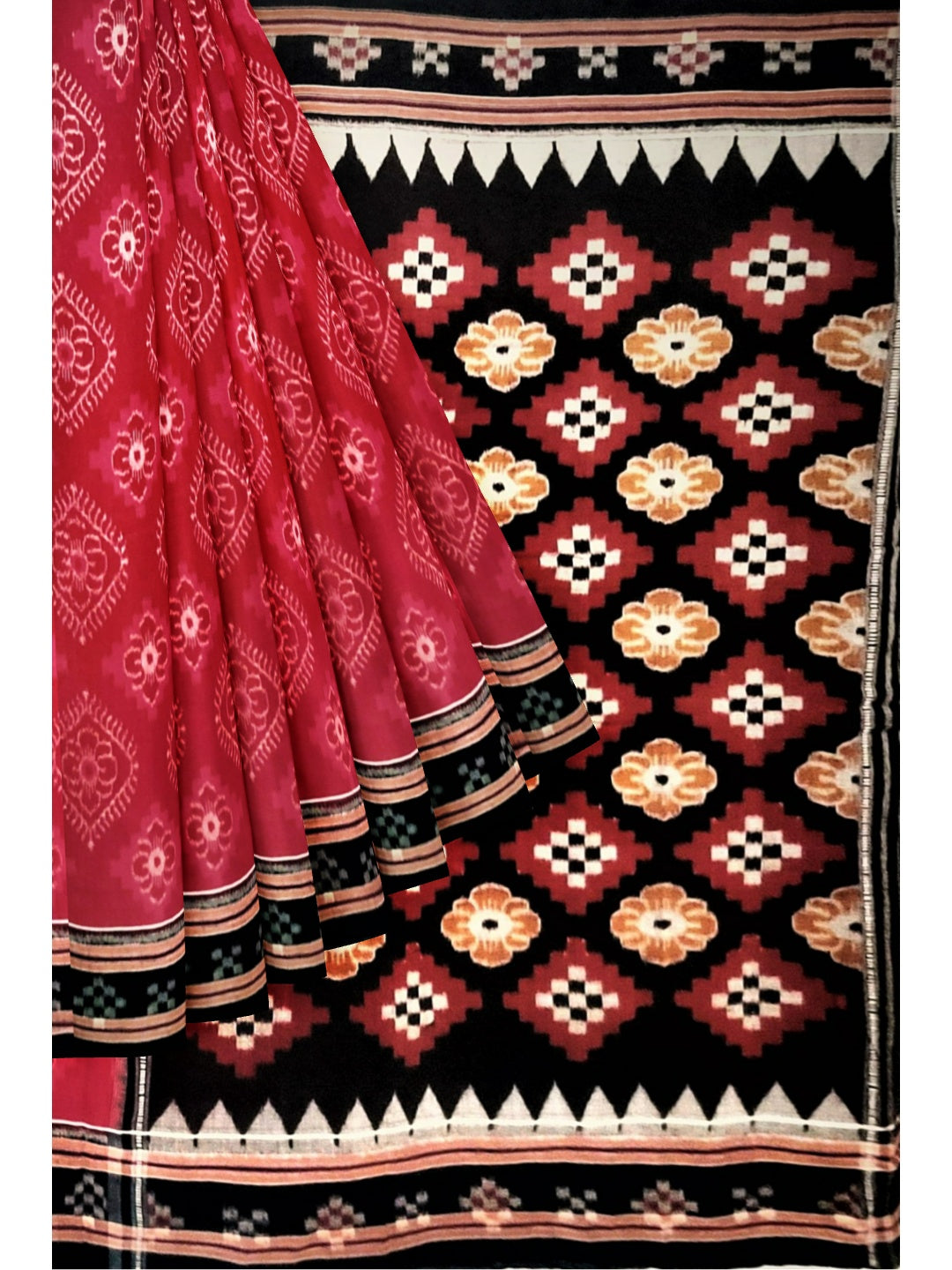 Red and Black Sambalpuri Cotton Saree