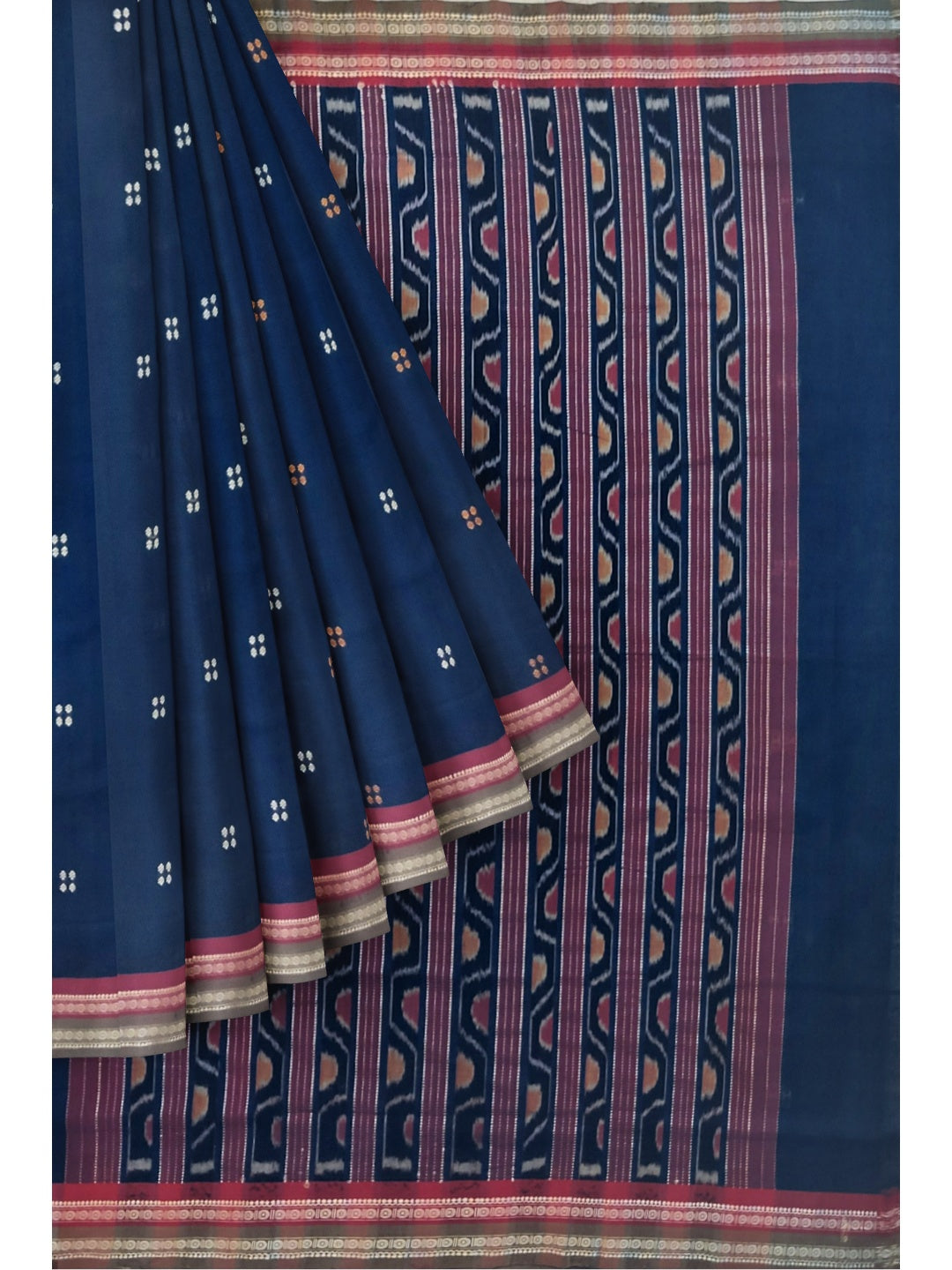 Blue Cotton ikat Saree with mix match Sambalpuri Ikat Blouse piece