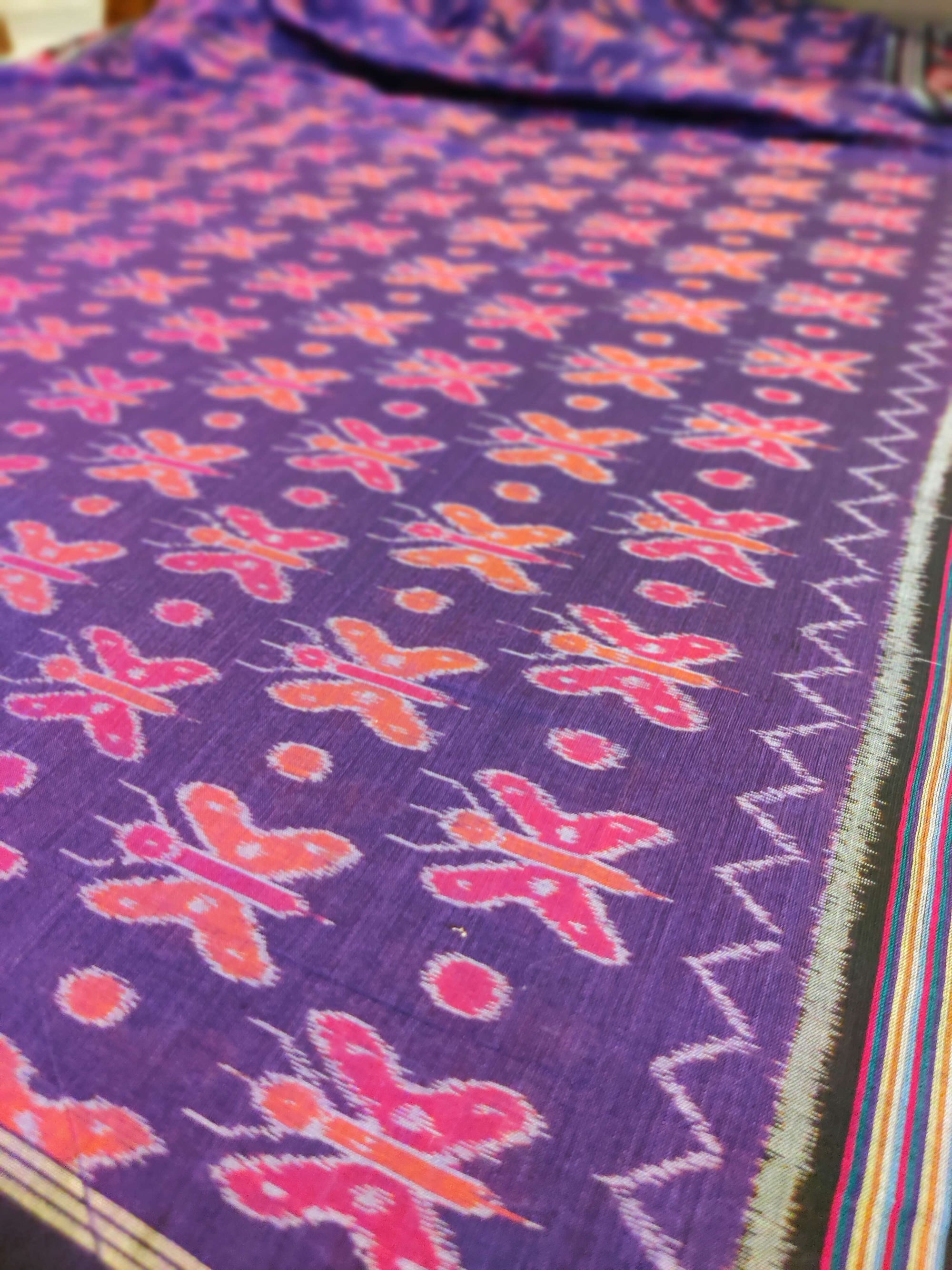 Purple Cotton Sambalpuri Ikat Saree with butterfly motifs
