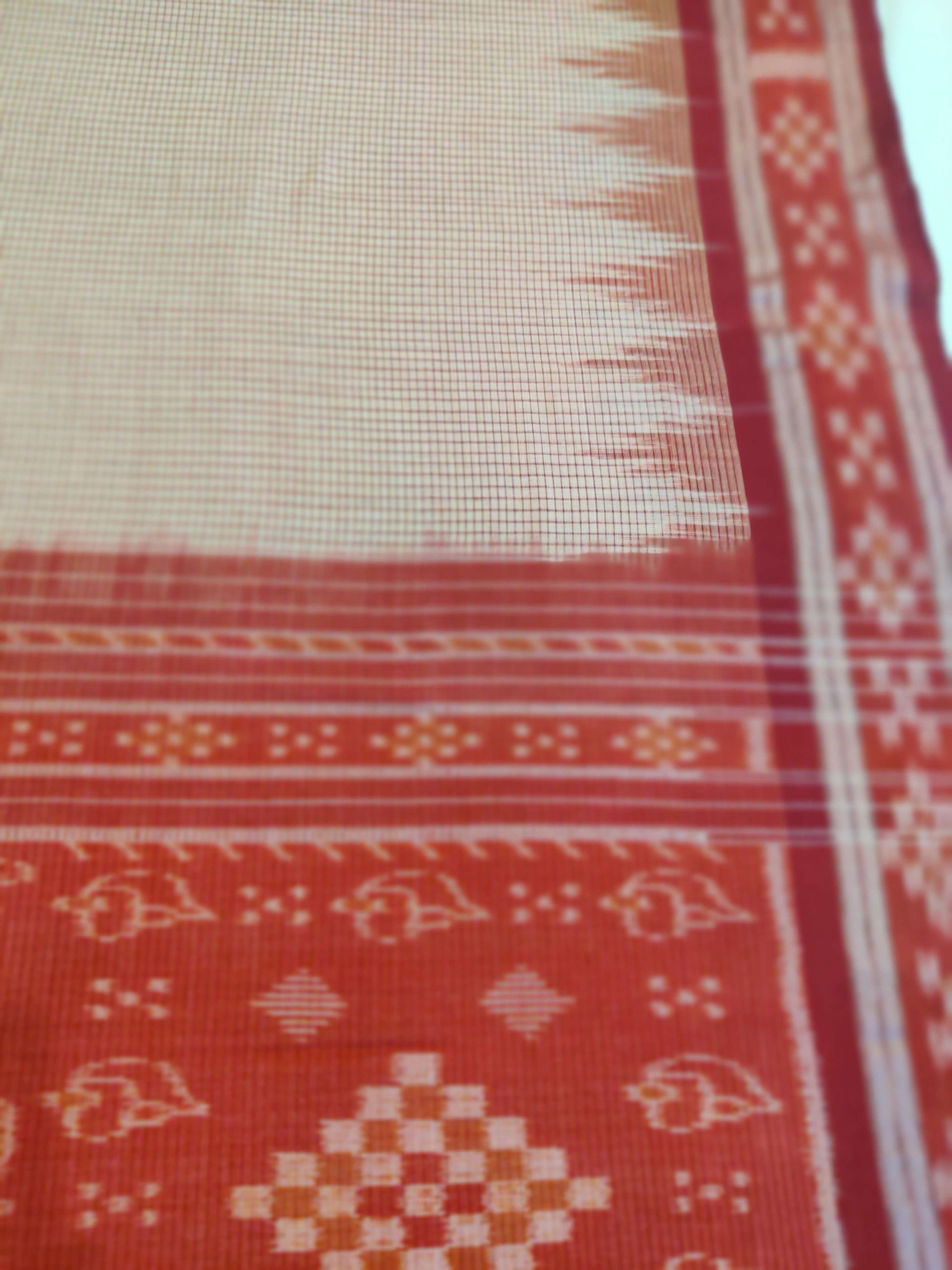 Beige Cotton Odisha Ikat saree with sambalpuri ikat blouse
