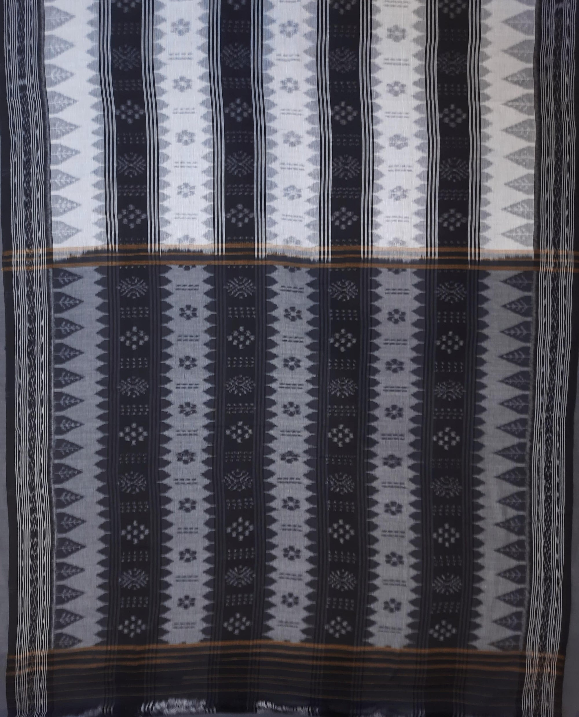 Black and White Cotton Odisha Ikat saree with sambalpuri ikat blouse piece