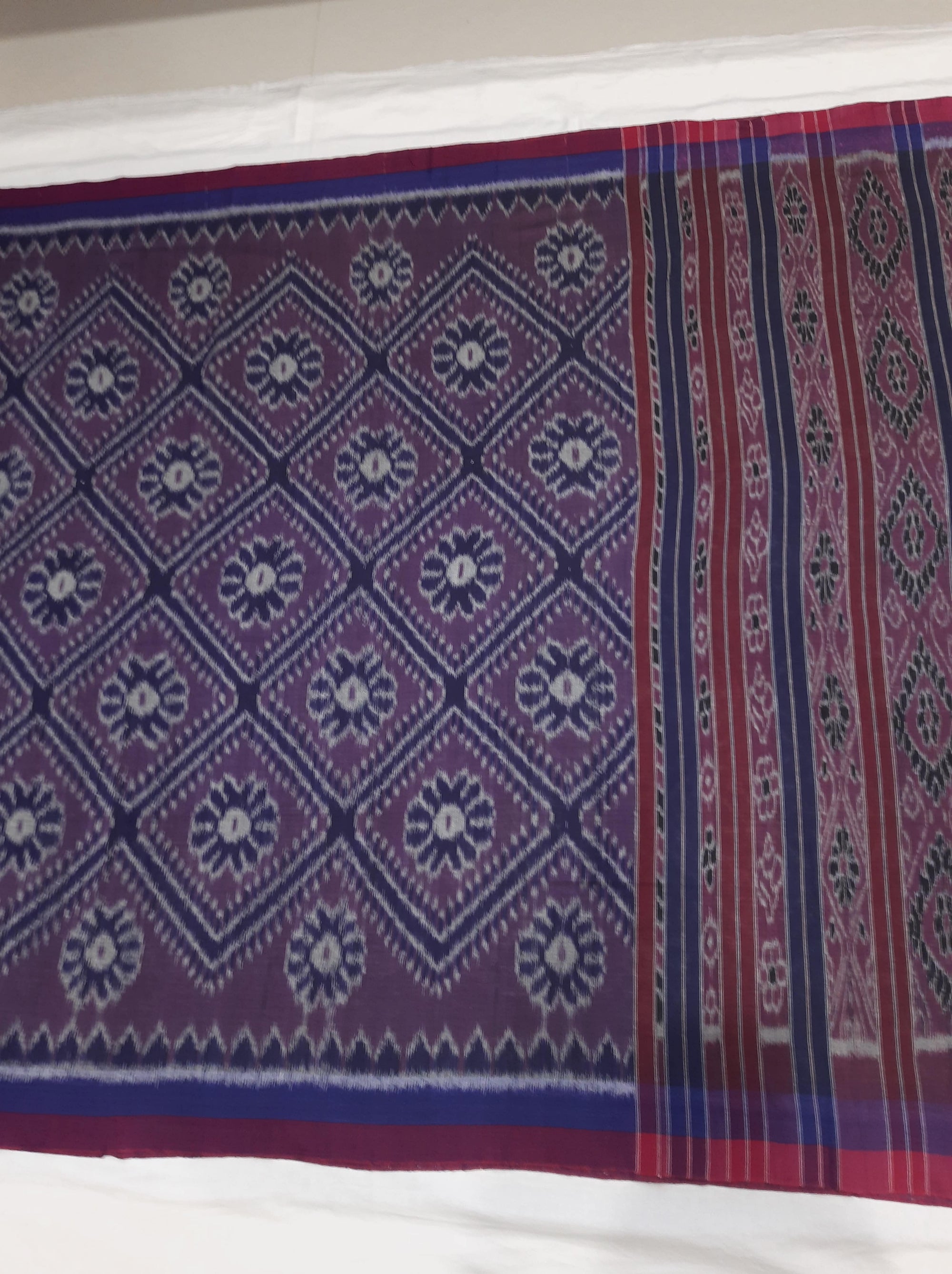 Purple Cotton Odisha Ikat saree with sambalpuri ikat blouse piece
