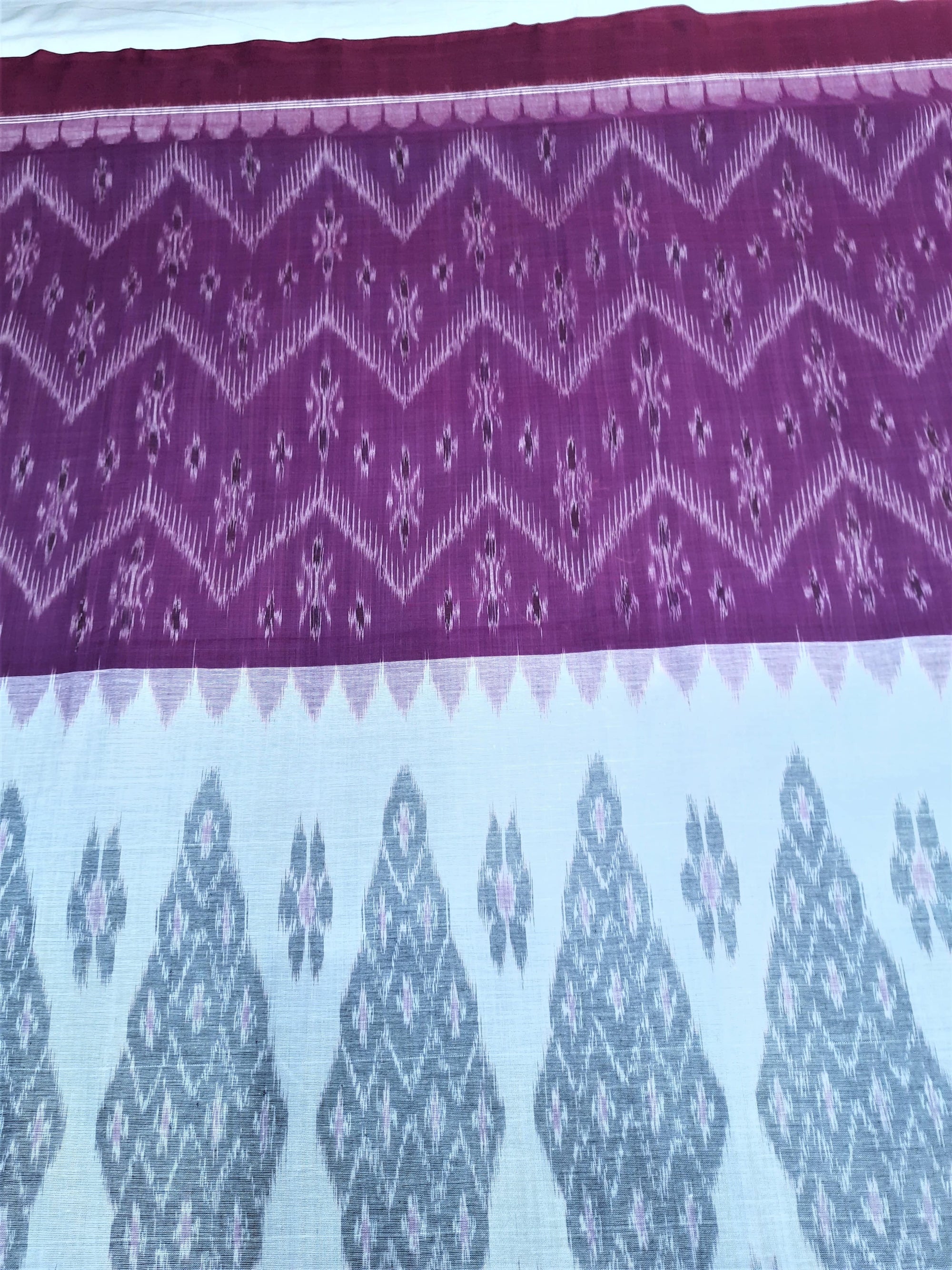 Purple and White half half Cotton Odisha Ikat saree with sambalpuri ikat blouse piece