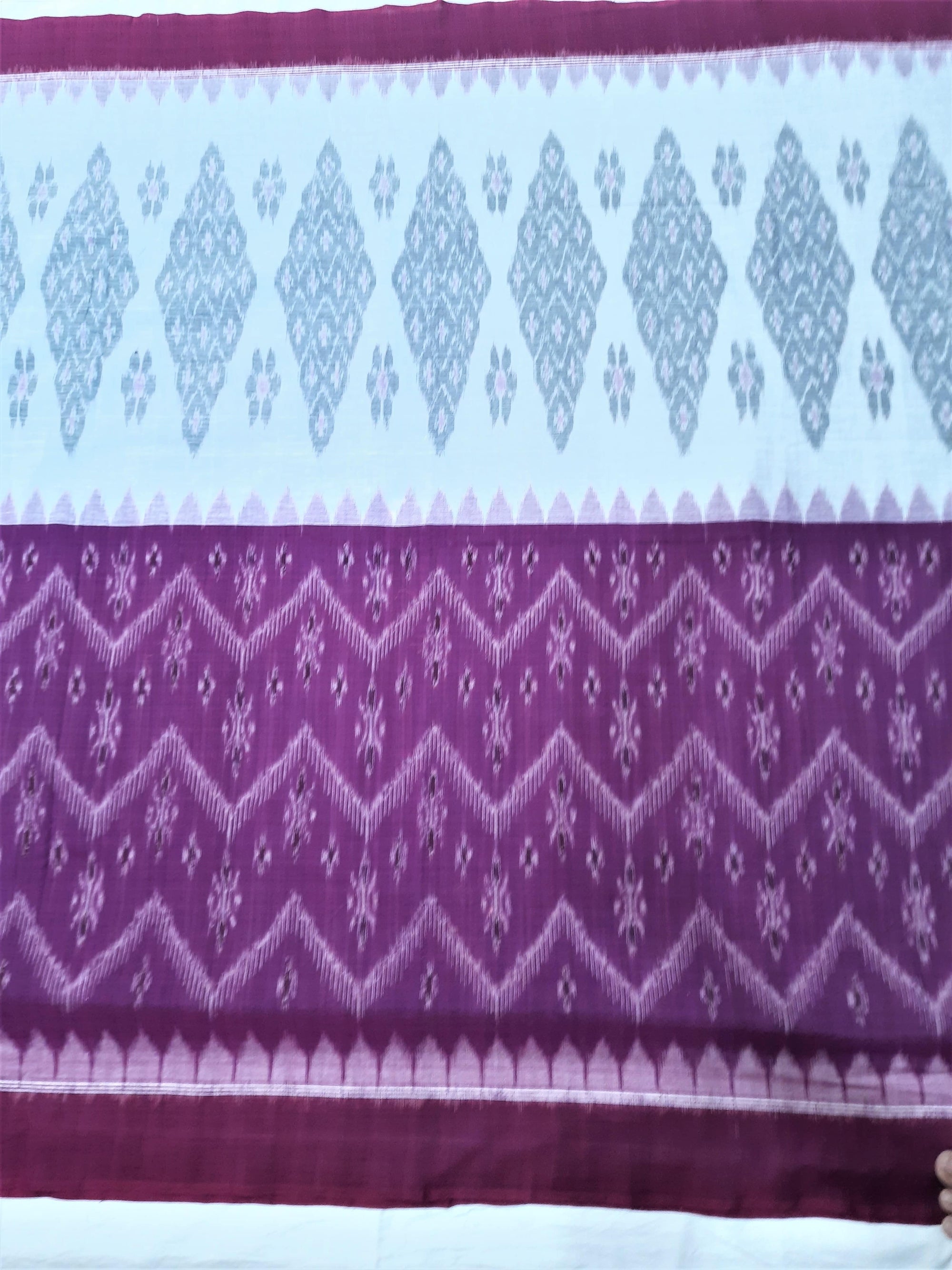 Purple and White half half Cotton Odisha Ikat saree with sambalpuri ikat blouse piece
