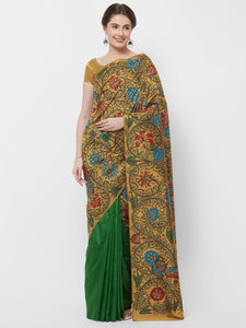 CraftsCollection.in -Double colour Pure Silk saree with handpainted Kalamkari art