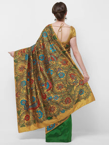 CraftsCollection.in -Double colour Pure Silk saree with handpainted Kalamkari art