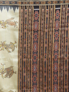 CraftsCollection.in -Cream Odisha Sambalpuri Silk Saree with Pattachitra motifs