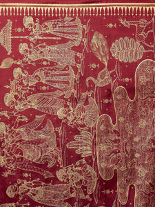 CraftsCollection.in -Red Pure Silk Saree with handpainted Pattachitra motifs